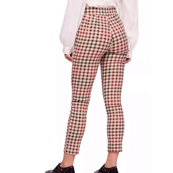 Free People Mint Green Red Cream Stretch Pants - Picture 2 of 3